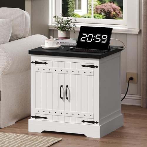 MAHANCRIS Farmhouse End Table with Charging Station, 23.6" Large Sofa