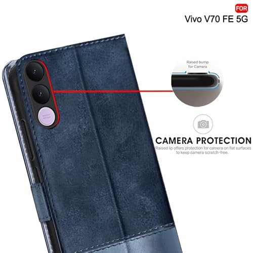 Image of TheGiftKart Flip Back Cover Case for Vivo V70 FE 5G | Dual-Color Leather Finish | Inbuilt Stand & Pockets | Wallet Style Flip Back Case Cover for Vivo V70 FE 5G (Faux Leather, Blue & Sky)