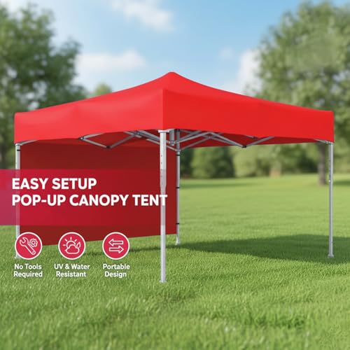 Image of OUTO Heavy Duty Gazebo Tent 6.5 ft | 17.5 Kg Strong Frame | UV Protection Foldable Pop-Up Canopy Tent with 3 Side Open | Outdoor Folding Tent for Garden, Terrace, Events & Promotional Use (Red)