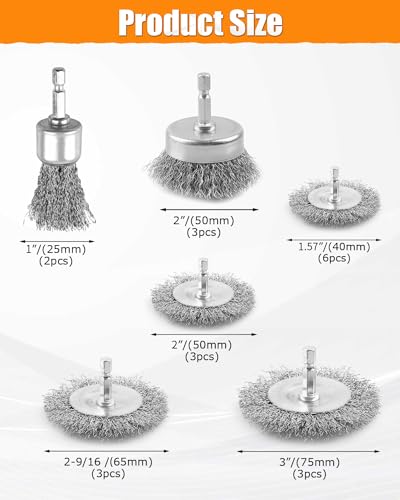 Image of 20 PCS Carbon Steel Wire Wheel Cup Brush Set with 1 /4 inch Hex Shank | Abrasive Wire Wheel, Great for Rust /Corrosion /Paint Removal - Extend Life & Reduced Wire Break Drill Attachment