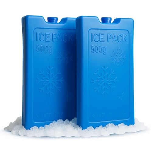 CHEFZOCO Acumulador de Frio, Bloques de Hielo para Neveras portatiles, Placas Hielo Nevera, Tamaño de la Placa 20 x 2.5 x 10.5 cm, Plástico, Incluye Pack de 2 Bloques de 500 Gramos Cada uno