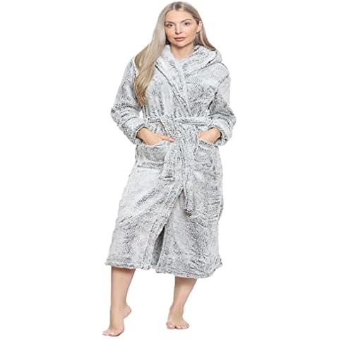 Soodie&Zuzu's 100% Egyptian Fleece Soft & Warm Mens & Women Nightwear Teddy faux Fur Sherpa Plush Hooded Dressing Gown with Belt Closure Two Big & Deep Front Pockets (Silver L) Cover