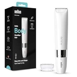 Braun Body Mini-Trimmer, elektrischer Körperrasierer mit Trimmeraufsatz für Damen und Herren, präzise Haarentfernung für Bikinizone, Achseln, Brust, für unterwegs, Wet&Dry, BS1000, weiß