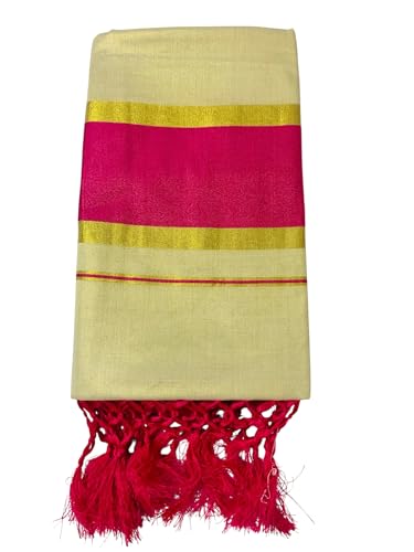 ALLUVY Women's Kuthampully Kerala Kasavu Saree with Kunjalam (Tussle) Tissue Plain - EKM-795