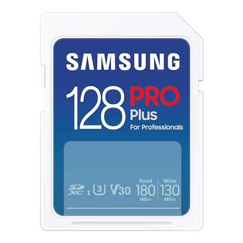 Samsung PRO Plus Carte mémoire SD (MB-SD128S/EU), 128 Go, UHS-I U3, Full HD et 4K UHD, 180 Mo/s en Lecture et 130 Mo/s en écriture