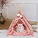 Cat Tent Dog House Teepee with Cushion Washable Indoor Outdoor Cozy Puppy Kitten Cute Bohemian Plaid Cartoon Pet House (One Size,Pink Deer)