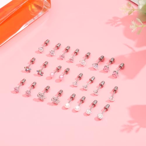 NEWITIN 12 Pairs Small Stud Earrings for Girls Hypoallergenic Earring Inlaid Cubic Zirconia Earring Surgical Stainless Studs Tiny Screw Back Cartilage Earrings for Women Girls4