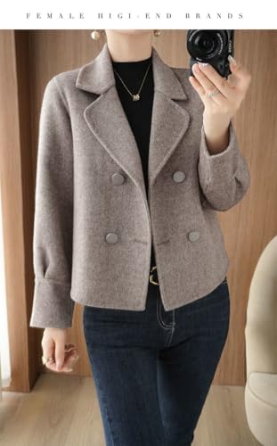 utcoco Womens Cropped Wool Coats Notched Lapel Pea Coat Short Jacket Button Down Crop Blazer Jackets3