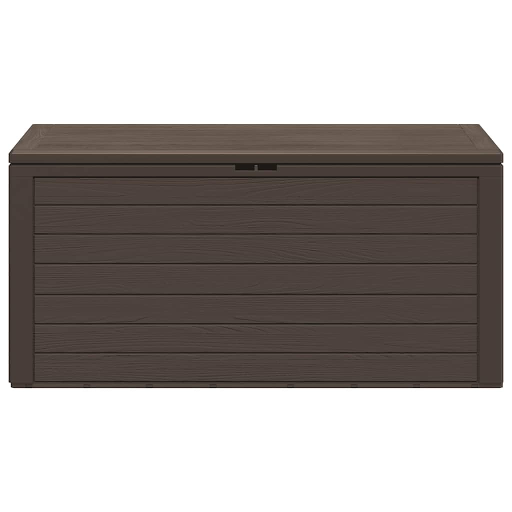 Scatola portaoggetti da giardino marrone 116 x 44 x 55 cm in polipropilene, capiente contenitore esterno per cuscini, cuscini e coperte, design senza tempo per terrazza