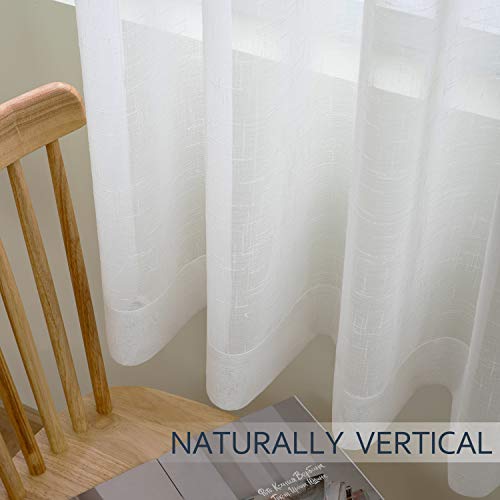 ALLJOY Home Privacy Drape for Living Room Curtains for Bathroom, 2 Panels Grommet Window Sheer Curtains for Bedroom, Linen Textured Semi Voile Drapes for Windows Room Treatments, White, W52 x L72 Inch