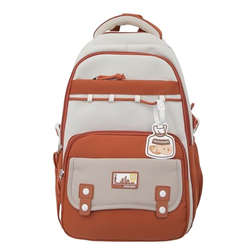 Cute Aesthetic Large Waterproof Backpack for Women Y2K Casual Laptop Backpacks Preppy College Anti-Theft Daypack (Orange)