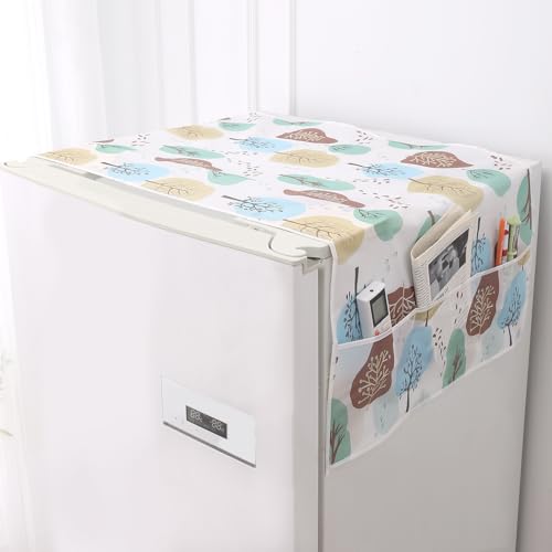 Image of HOKIPO Small Fridge Cover Top | For Smaller Single Door and Smaller Double Door Refrigerator - Waterproof, Printed with 6 Side Pockets, Size Small 130x55 cm, Nature Trees (AR-5875-D2)