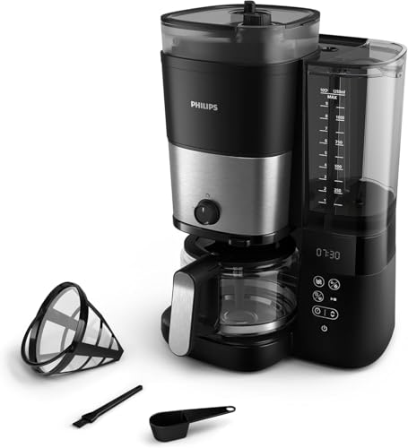 Philips All-in-1 Filterkaffeemaschine - integriertes Kegelmahlwerk für frisch gemahlenen Kaffee - Duo-Bohnenbehälter, 1,...