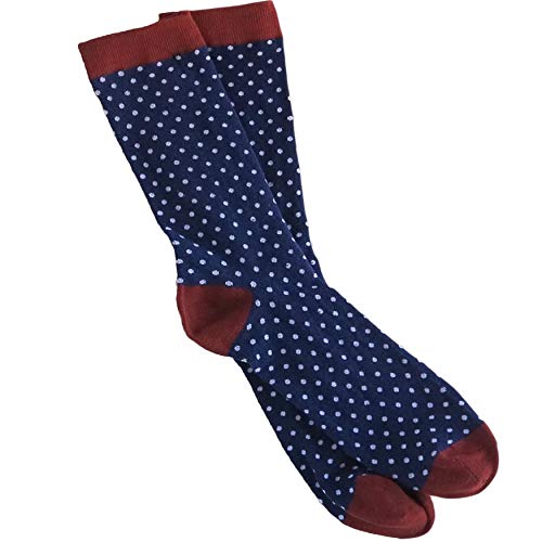 Men's Cotton Blend Dress Socks Navy Blue White Polka Dot Fits 7-13 MADE IN USA3