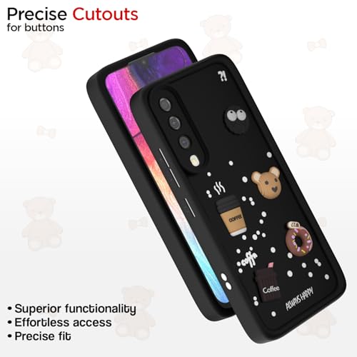 Image of Pikkme Back Cover for Samsung Galaxy A50 / A50s / A30s | Cute Fun Cartoon 3D Bear Silicone Full Body Protection Bumper Cover (Black) | Cute