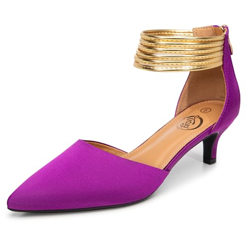 Image of Trary Kitten Heels for Women Closed Pointed Toe Low Stiletto Heels Pumps Shoes Women Comfortable Ankle Strap Pumps 2 inch Heel Party Dressy Shoes