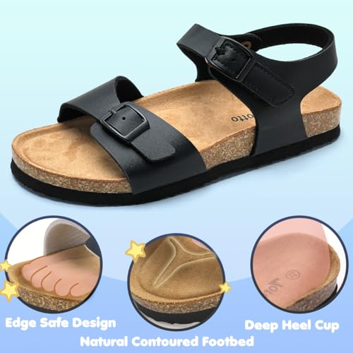 Image of Torotto Toddler Kids Sandals Boys Girls Cork Footbed Sandals with Adjustable Buckle Casual Slides Open Toes Flat
