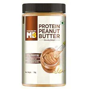 MuscleBlaze High Protein Natural Peanut Butter with Whey Protein Concentrate, Crunchy, 37 g Protein, Unsweetened, No Added Salt, No Preservatives, 750 g