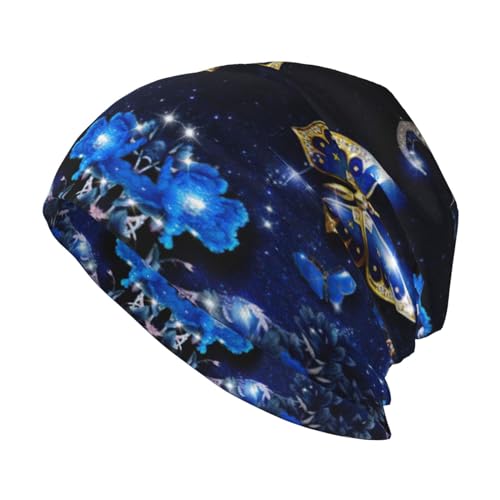 Gorro de invierno para hombre y mujer, gorro de punto térmico para esquí, con estampado de plantas suculentas, Mariposa azul, talla �nica