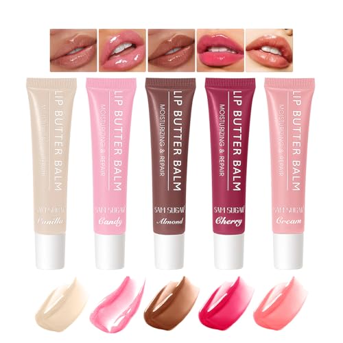 5 Colors Butter Lip Balm Hydrating Lip Gloss, High Shine Nude Color Lip Tint Finish Lip Glow Oil, Lipgloss Lip Care Makeup Gift, Lip Gloss For Women