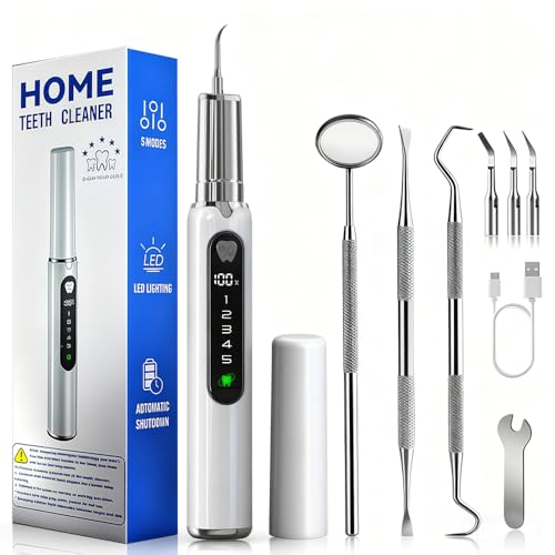 【5 Modes + LED Light】 Home Teeth Whitening Tool-Dental Plaque Remover Kit, Tartar Scraper Dental...