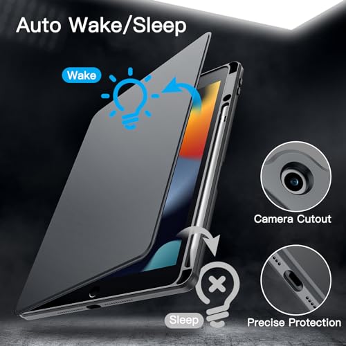 Image of JETech Rotating Cover Case for iPad 9 /8 /7 (10.2-Inch, 2021 /2020 /2019 Model, 9th /8th /7th Generation) with Pencil Holder, 360 Degree Rotation Protective Stand Cover Clear Back (Space Gray)