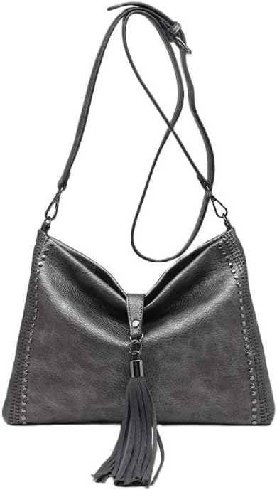 JEN & CO. Small Crossbody Bags for Women - Clutch Purse Vintage Handbag Look Marie Crossbody with Grommet Details and Foldover Tassel, Gunmetal (M1941-GM)