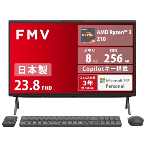 FMV �x�m�� �f�X�N�g�b�v�p�\�R�� ��̌^ ���{�� Desktop F WF1-L1 (MS 365 Personal/Copilot�L�[����/Win 11/23.8�^/AMD Ryzen 3/8GB/SSD 256GB/�X�[�p�[�}���`�h���C�u) AZ_