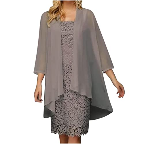 HGps8w Two Pieces Suit for Women Plus Size Sexy Mother of The Bride Lace Formal Gowns and Evening Dress and Cardigan Set