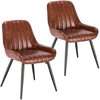 Lestarain Dining Chairs Set of 2 Vintage Kitchen Counter Chairs Lounge Leisure Living Room Corner Chairs With Metal Legs PU Leather Seat and Backrests,Brown