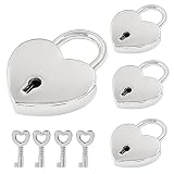 Murtenze 4 PCS Mini Sliver Heart Shaped Love Lock - Small Cute Padlocks with Key for Jewelry Box, Diary, Handbag