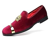 FOEVTRUE Men's Loafers Buckle Gold Copper Tiger Head Fashion Luxury Penny Party Wedding Shoes Wine US 14