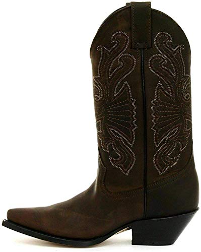 Grinders da Uomo in Pelle di Bufalo Marrone Antiscivolo su Stivali da Cowboy Occidentali 38