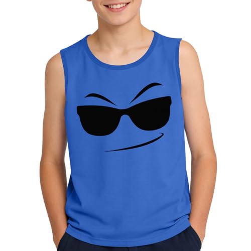 XINYUNZU Tanktop Jungen Sommer Freizeit Achselshirt T-Shirt Ärmellos Outdoor Unterhemd Coole Tank Top Boys Bedrucktes Oberteil Rundhals Ärmelloses Shirts für Kinder und Teenager Blau 14 Jahre
