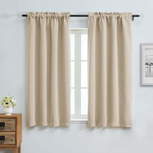 Image of Aiyufeng Biscotti Beige Blackout Curtains for Bedroom 63 Inch Length 2 Panels, Solid Thermal Insulated Energy Saving Rod Pocket Window Treatment Curtains Blackout Drapes, W40 x L63 Inch,Biscotti Beige