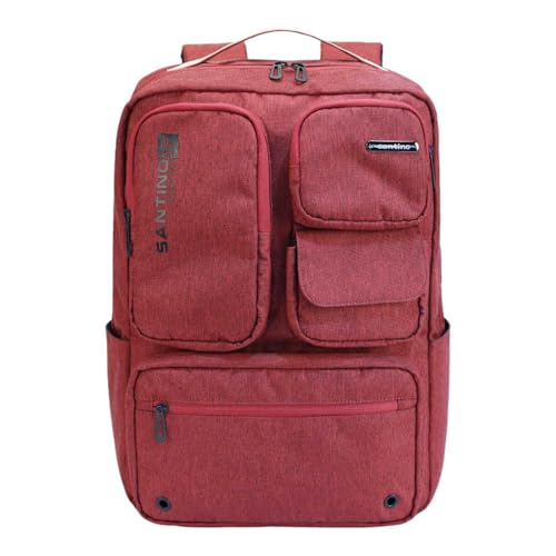 Santino Mochila Notebook Pop Organizer Vermelho – 27L, RPET Ecológico Repelente à Água, USB Externo, Porta Notebook 14' e Bolso Antifurto SAN271U