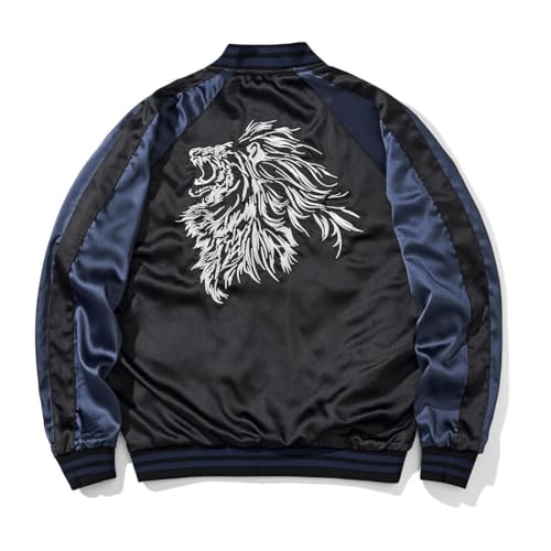 Lion Embroidery Men Bomber Jacket Reversible Satin Streetwear Retro Zip Up Windbreaker for Spring Autumn3