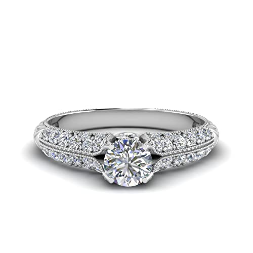 Image of Choose Your Gemstone 2 Row Milgrain Diamond CZ Ring 925 Sterling Silver Round Shape Vintage Engagement Rings Matching Jewelry Wedding Jewelry Easy to Wear Gifts US Size 4 to 12