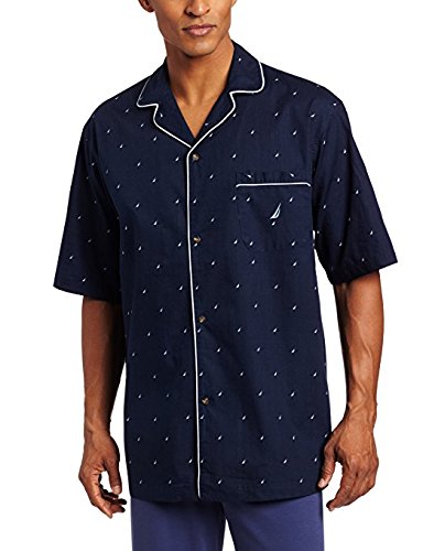 Nautica 300165 Men'S Short Sleeve 100% Cotton Soft Woven Button Down Pajama Top thumb #1