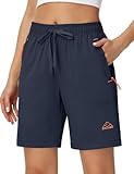 Rdruko Women's Hiking Shorts 8' Quick Dry Lightweight Water Resistant Outdoor Travel Shorts with Pockets, Navy Blue, L