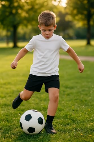 Just 4 Kicks Boy's Soccer Shorts, Black, White and Royal Blue Youth Sizes Training Soccer Shorts3