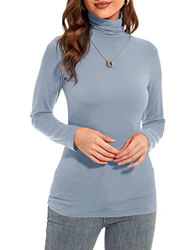 Image of Womens Long Sleeve Turtleneck T-Shirts Casual Lightweight Slim Fit Cozy Base Layer Top