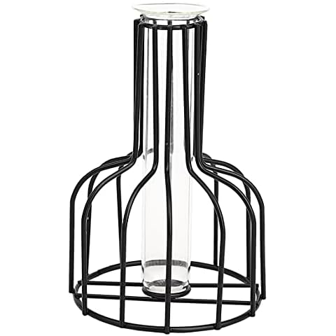 YngFfb Wrought Iron Vase, Black Iron Flower Vase, Geometric Nordic Style Wrought Iron Flower Vase Glass Propagation Station With Metal Frame for Home Office Cover