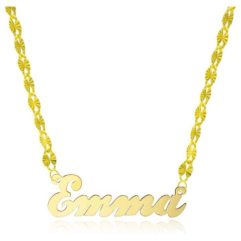 Win Jewelry 14K Yellow Gold Personalized Custom Name Necklace - Style 2 (18 Inches, Twist Star Chain) Cover