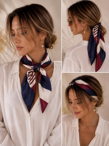Image of Satin Square Head Scarf for Women, Floral Printed