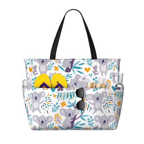 Grand sac de plage koala et fleurs pour femme, idéal pour l'été