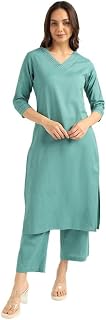 BLOCKS OF INDIA Women's Solid Straight Kurta Set | Hand-Stitched Neck Details with Pintucks | Comfortable Pants with Pocke Price In India