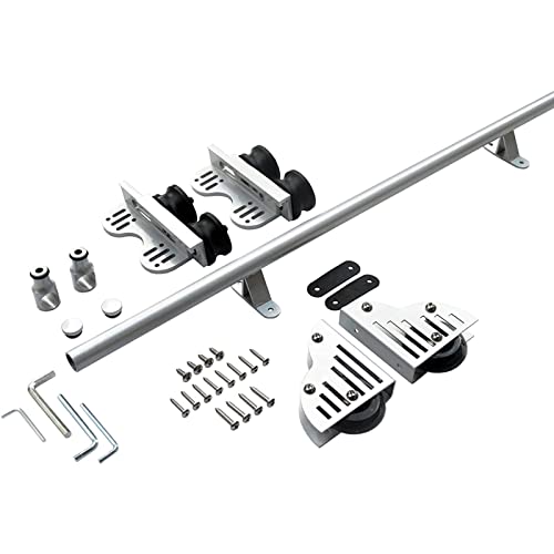 Kit de quincaillerie de porte de grange coulissante en acier argenté premium pour rail mobile - 2