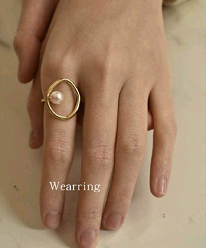 Opening 18K Gold Plated Stackable Bands Ring for Women, Eternity Ring with Shell Pearl, Cubic Zirconia engagement rings vintage gold ring pearl wedding jewelry2