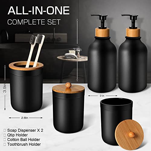 Mierting Black Bathroom Accessories Set 5 Pcs, Matte Black Bathroom Accessories, Soap Dispenser And Toothbrush Holder Set, Qtip & Cotton Ball Holder, Boho Bathroom Decor, Black Bathroom Set #TOP1